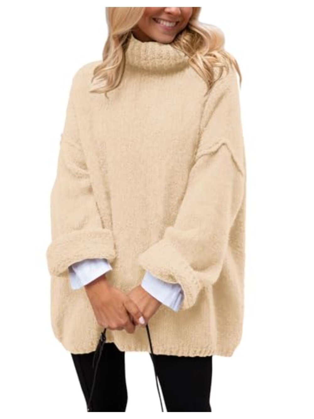 Chunky Knit Turtleneck Pullover Sweater Oversized Slouchy Long Sleeve